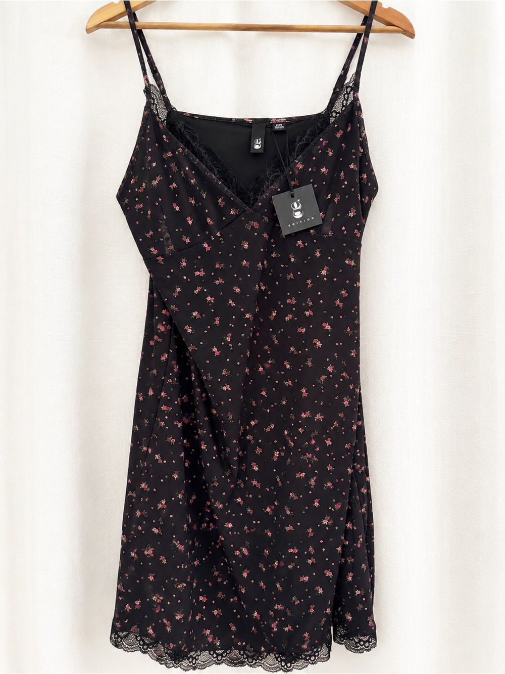 Garage Black Slip Dress with Pink Floral Print
